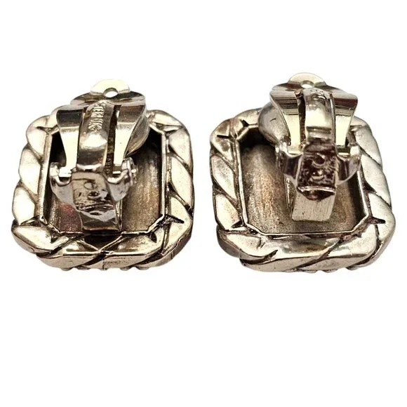 Sterling Silver Stephen Dweck Square Clip On Chunky Braid Flower Earrings C814